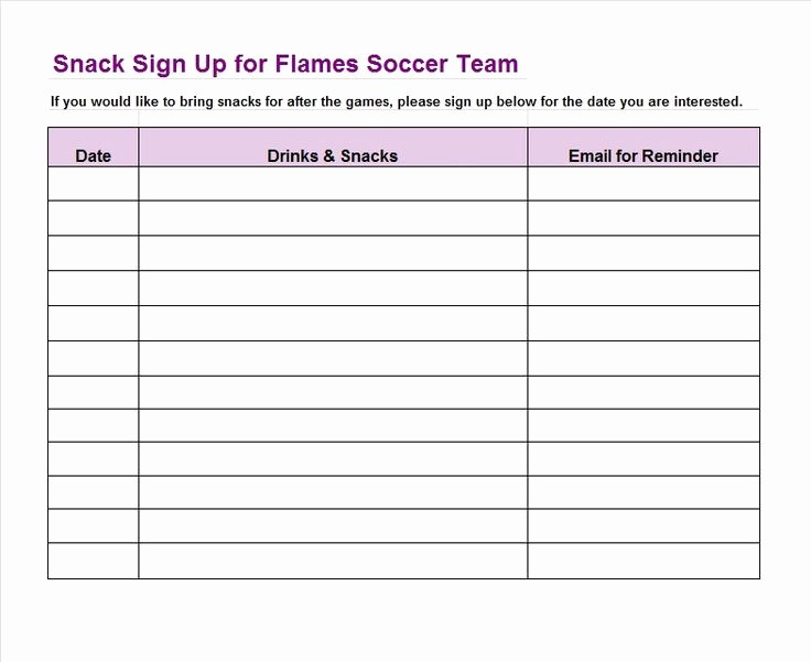 Youth Sports Snack Schedule Template Fresh Sign Up Sheet Template 22 soccer Snack