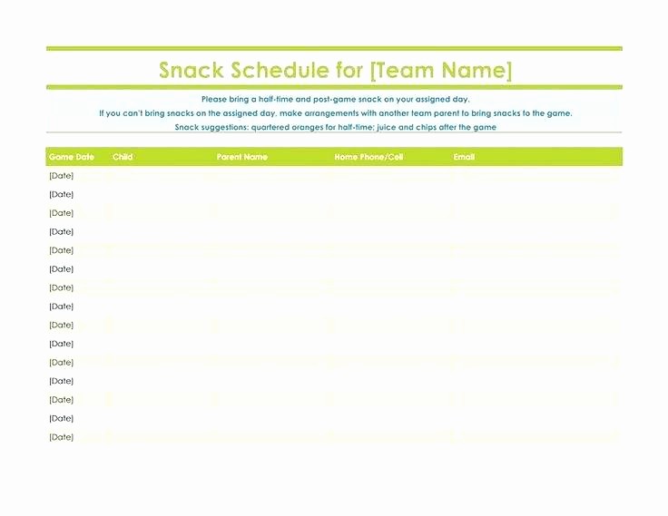 Youth Sports Snack Schedule Template Lovely Baseball Team Snack Schedule Printable Template for Sports