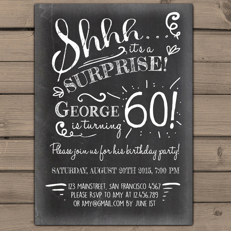 60th Birthday Invitations Template Inspirational Surprise 60th Birthday Invitation Chalkboard Invitation