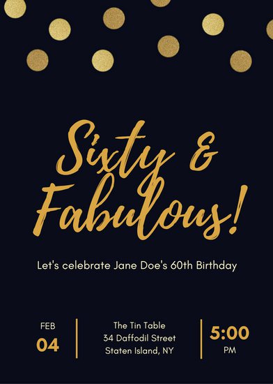60th Birthday Invitations Template Luxury Black and Gold Polka Dot 60th Birthday Invitation