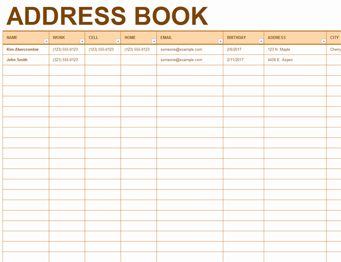 Address Book Template Excel Awesome Address Book