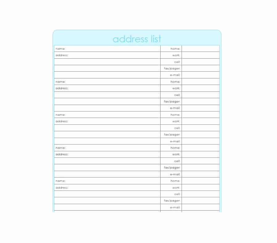 Address Book Template Excel Beautiful 40 Printable &amp; Editable Address Book Templates [ Free]
