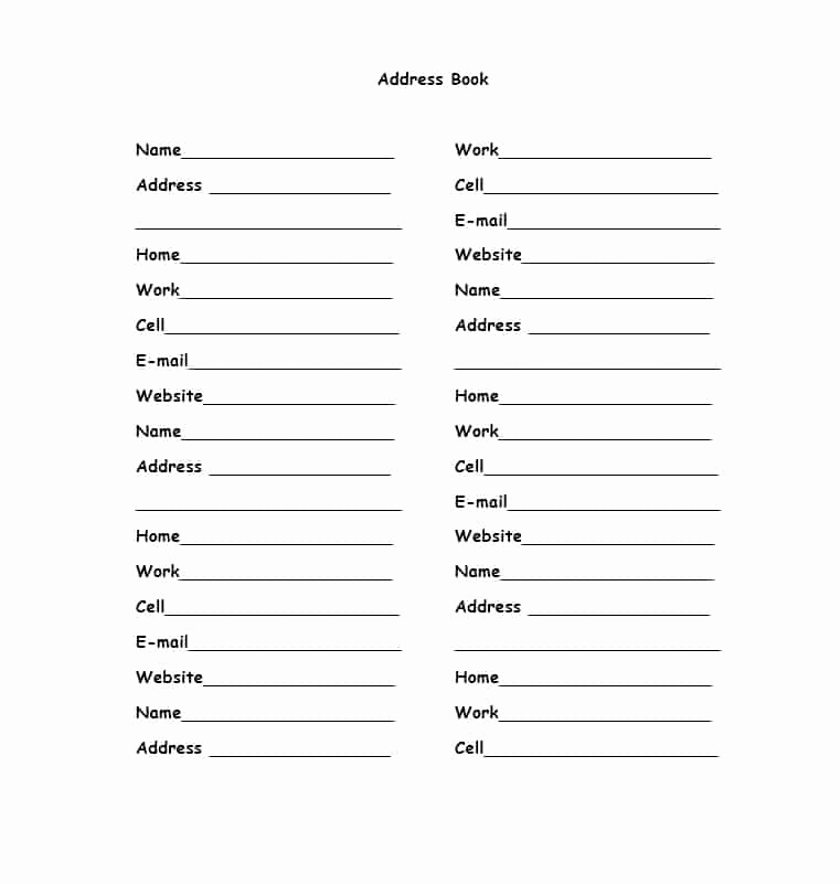 Address Book Template Excel Inspirational Address Book Template Printable Excel Editable Free Download