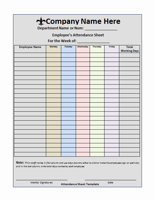 Attendance Sheet Template Excel Best Of 38 Free Printable attendance Sheet Templates Free