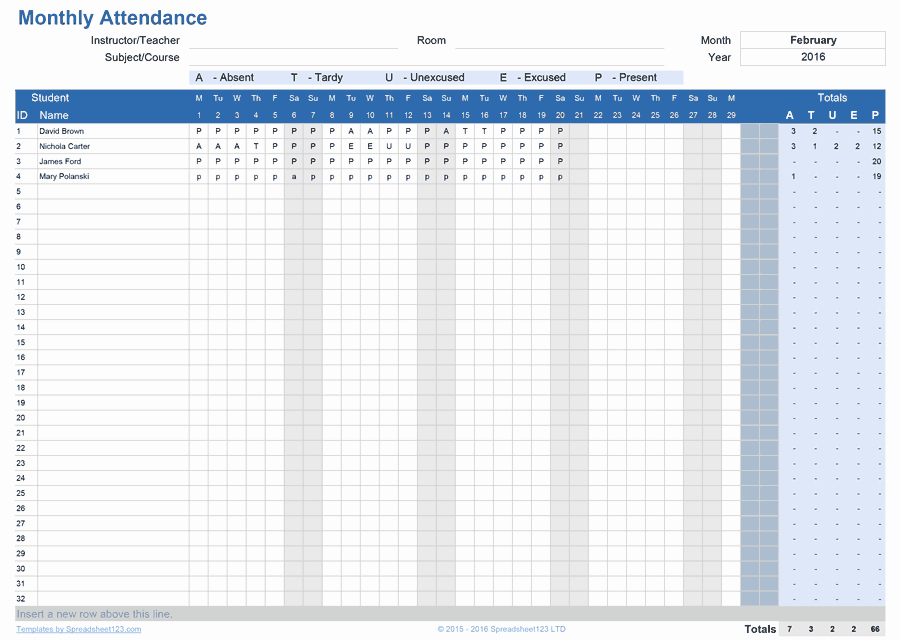 Attendance Sheet Template Excel Lovely Printable attendance Trackers for Excel