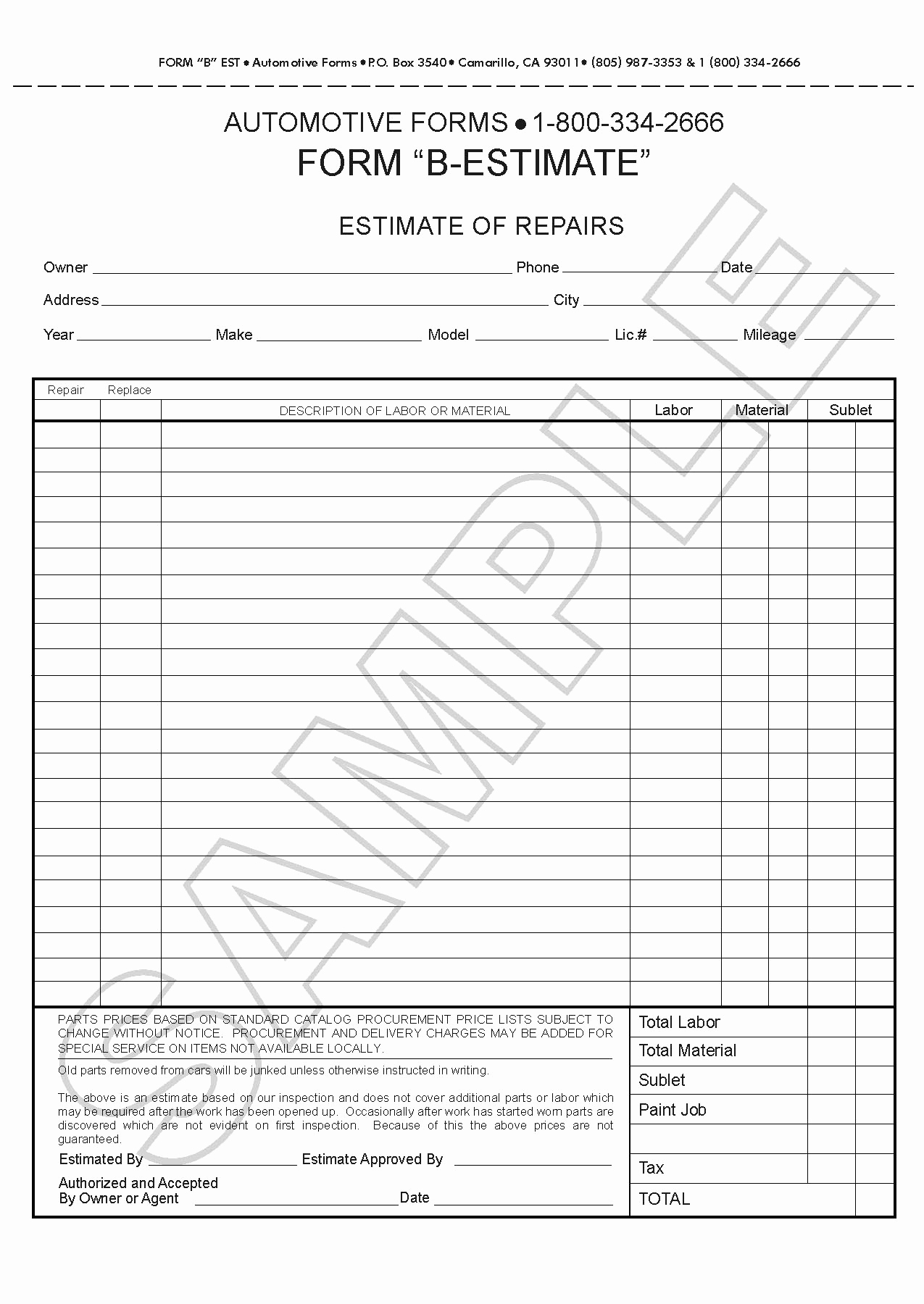 Body Shop Estimate Template Awesome Best S Of Free Sample Estimate Sheet Free Job