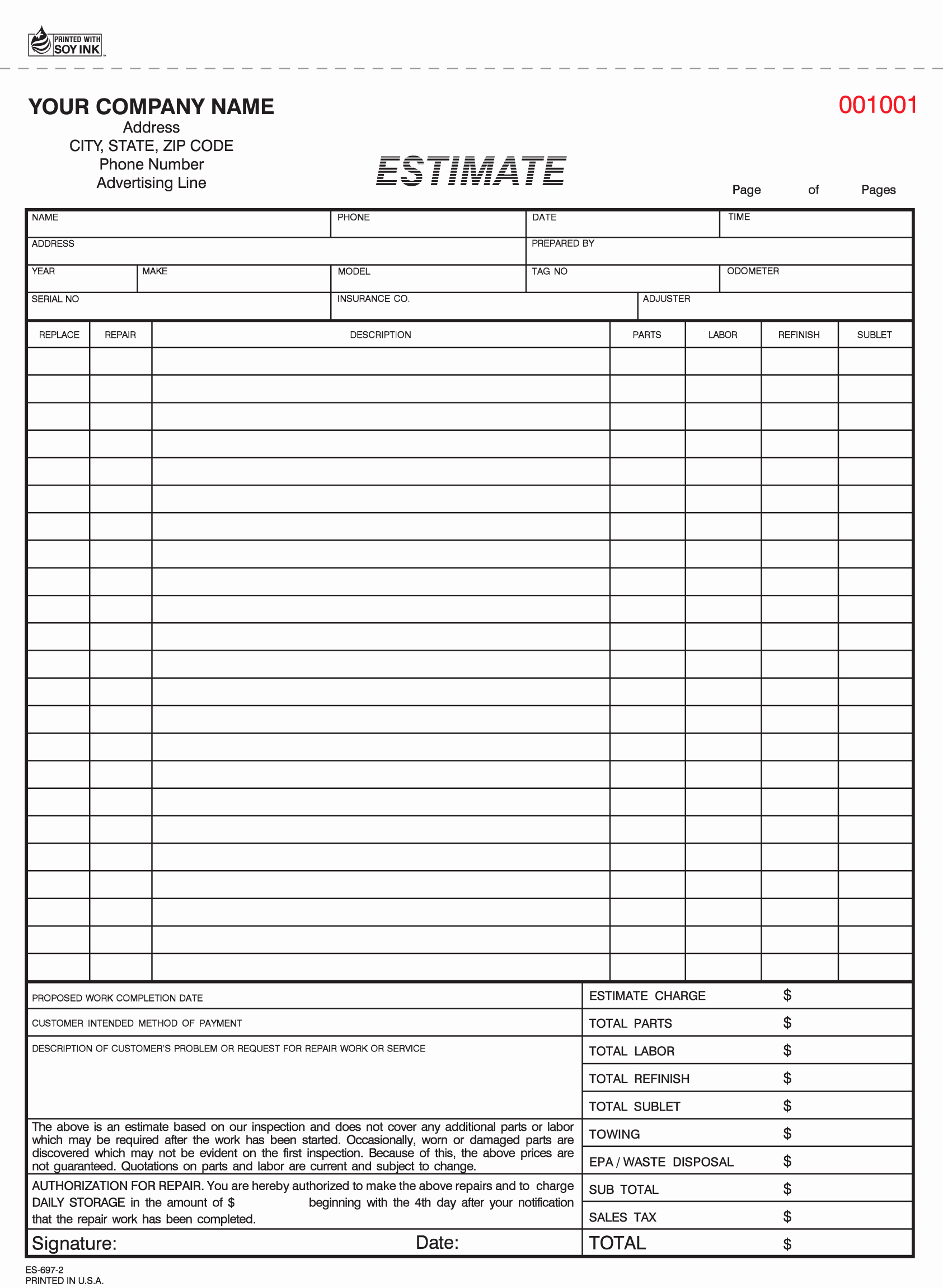 Body Shop Estimate Template Awesome Body Shop Estimate Template Sample Worksheets forms Pdf