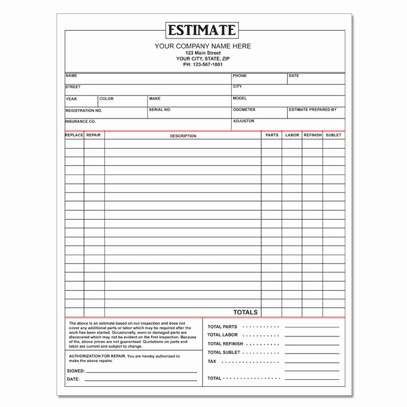 Body Shop Estimate Template Elegant Auto Repair Invoice Work orders Receipt Printing
