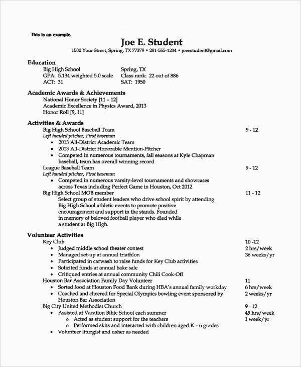 College Admission Resume Template Awesome 8 Sample College Resumes
