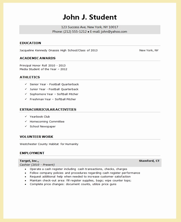 College Admission Resume Template Beautiful College Application Report Writing form