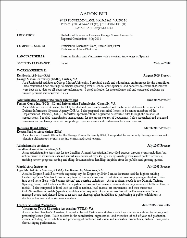 College Admission Resume Template Inspirational Sample College Admissions Resume for A Student Application