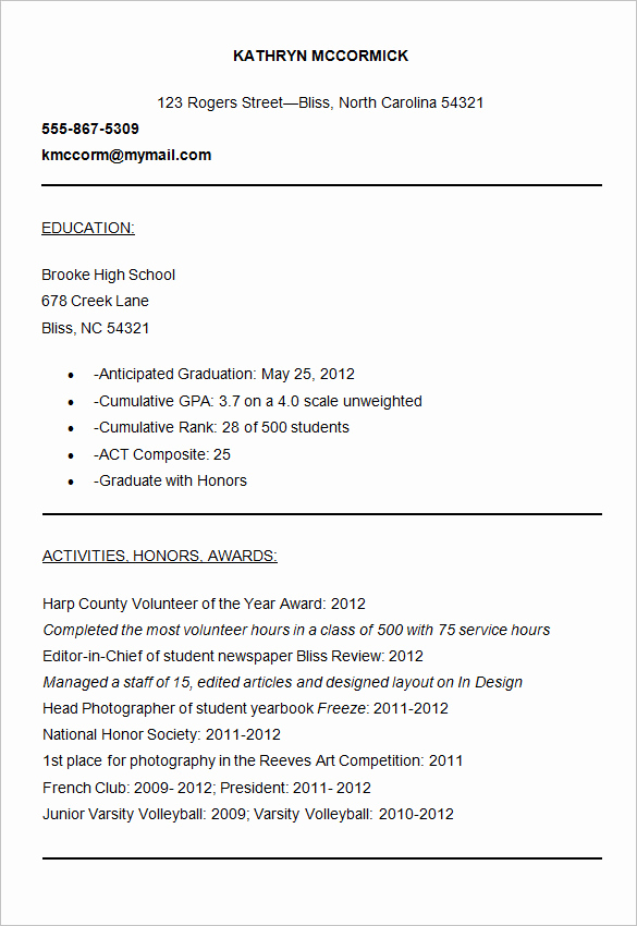 College Admission Resume Template Lovely 10 College Resume Templates – Free Samples Examples