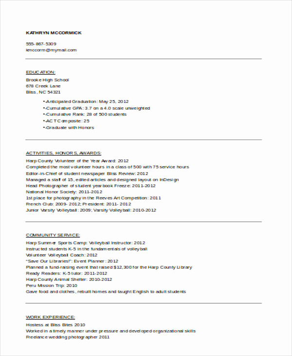 College Admission Resume Template Unique 28 Resume format Templates Pdf Doc