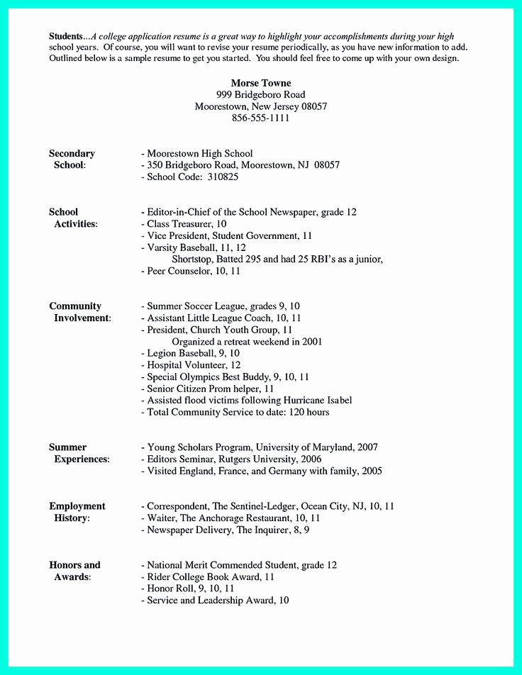 College Admissions Resume Templates Fresh 25 Best Ideas About High School Resume On Pinterest