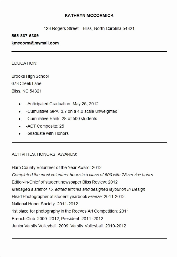 College Admissions Resume Templates Lovely College Admissions Resume Best Resume Collection