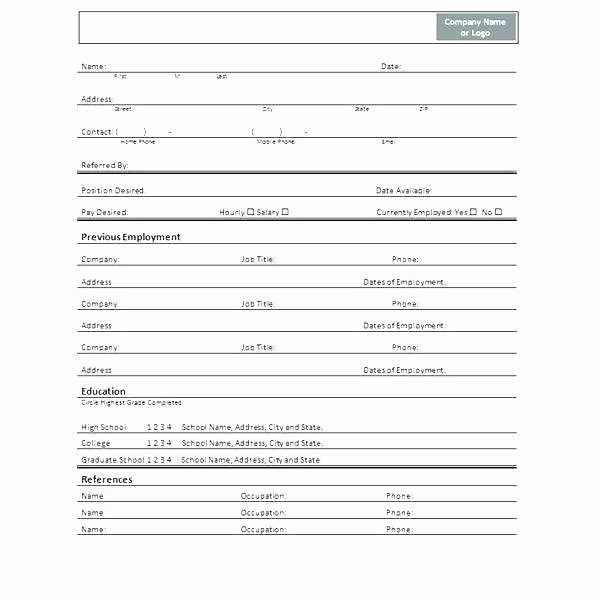 Construction Job Application Template Lovely Simple Job Application Template Inspirational form