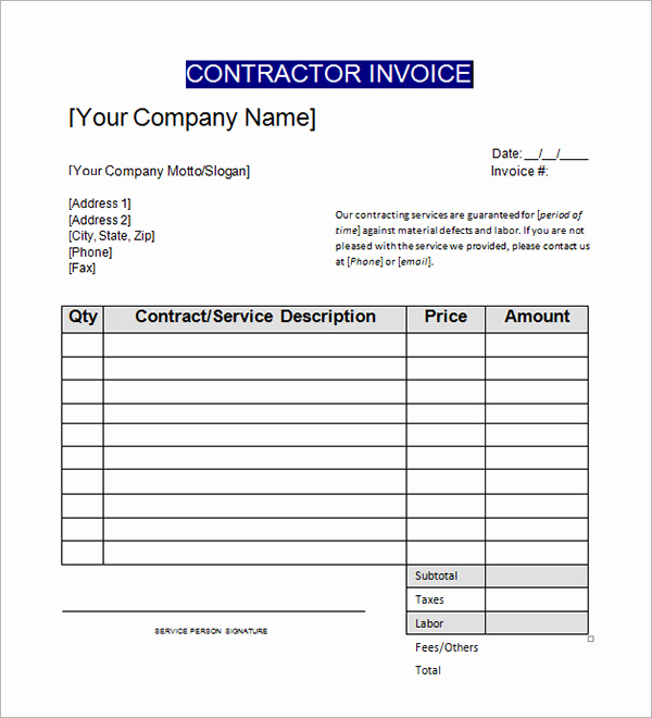 Contractor Invoice Template Word Beautiful Sample Contractor Invoice Templates 14 Free Documents