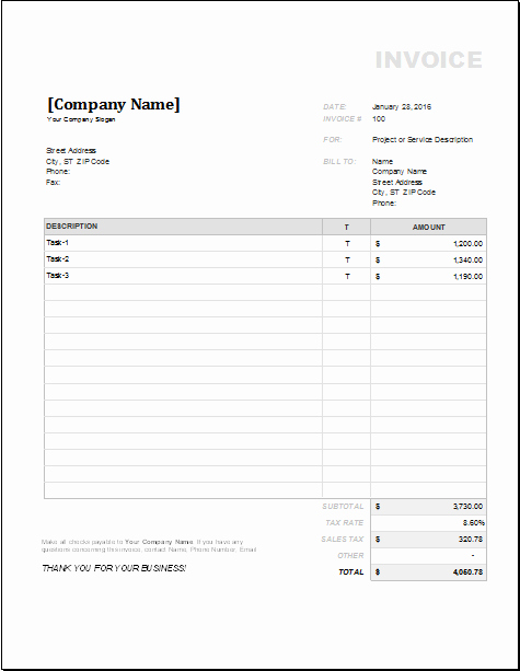 Contractor Invoice Template Word Fresh 4 Customizable Invoice Templates for Excel