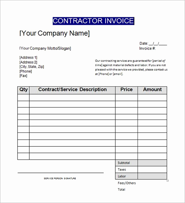 Contractor Invoice Template Word Inspirational Invoice Template for Contractors Contractor Invoice
