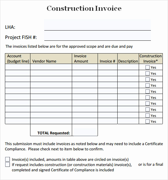 Contractor Invoice Template Word Lovely Construction Invoice Template 7 Free Download for Word Pdf