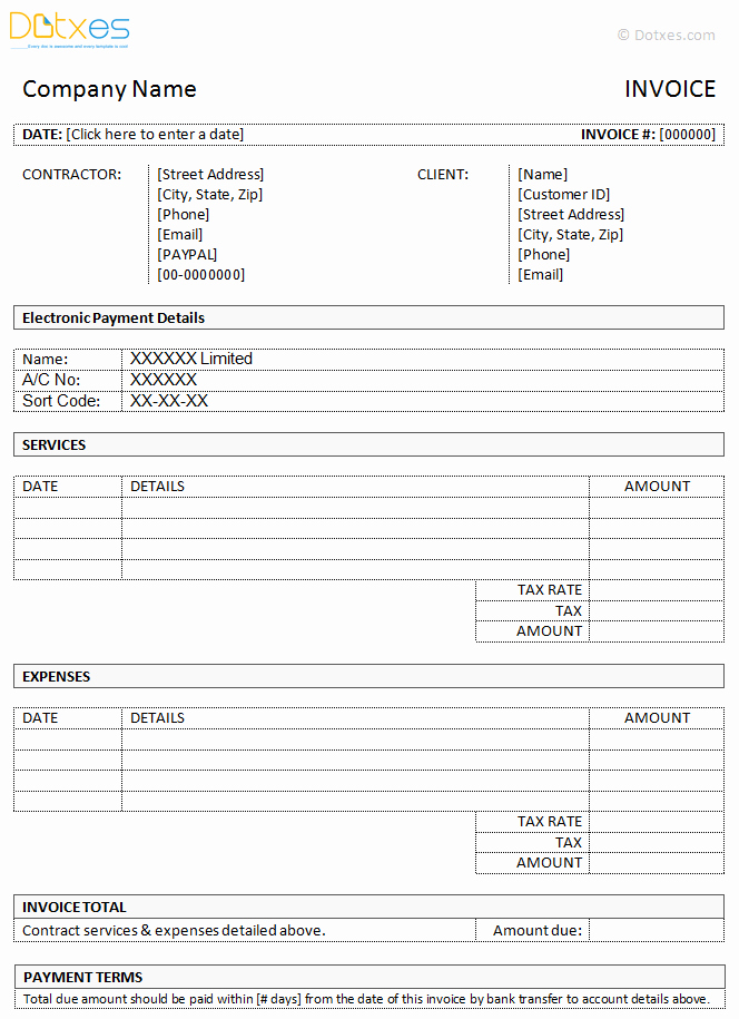 Contractor Invoice Template Word New Contractor Invoice Template Word Dotxes