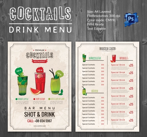 Drink Menu Template Free Awesome Cocktail Menu Template – 45 Free Psd Eps Documents