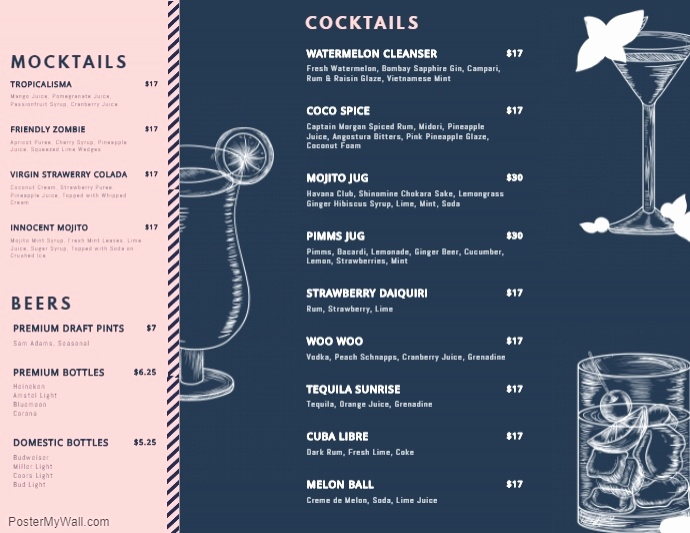 Drink Menu Template Free Elegant Customize Free Cocktail Menu Templates