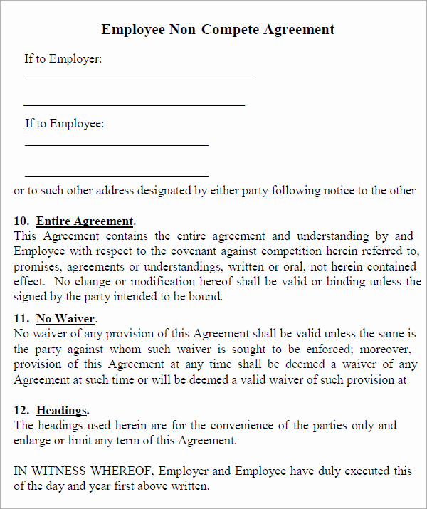 Employee Non Compete Agreement Template Fresh Non Pete Agreement 7 Free Pdf Doc Download