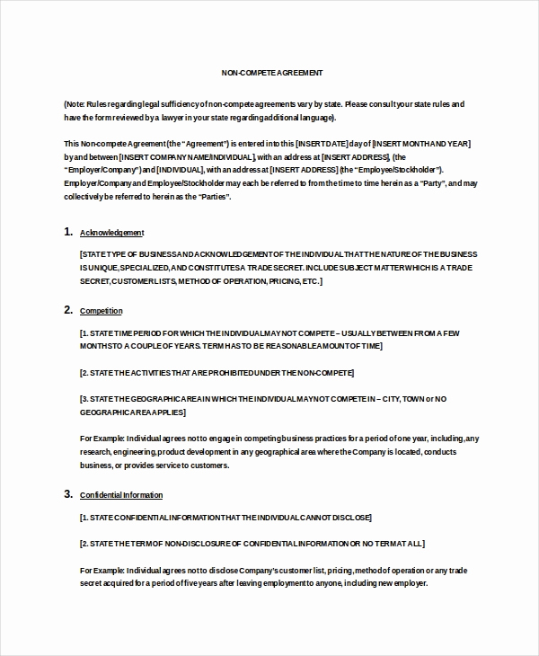 Employee Non Compete Agreement Template Inspirational Vendor Non Pete Agreement Template 11 Free Word Pdf