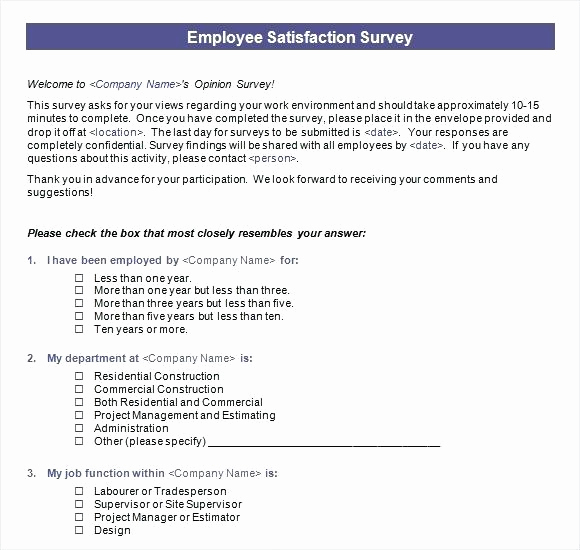 Employee Satisfaction Survey Template Inspirational Employee Satisfaction Survey Template Word Questionnaire