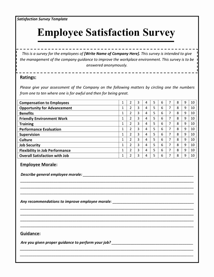 Employee Satisfaction Survey Template Unique Employee Satisfaction Survey Template In Word and Pdf formats
