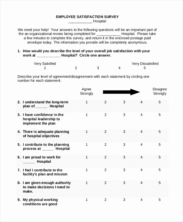 Employee Satisfaction Survey Template Unique Sample Employee Satisfaction Survey form 9 Free