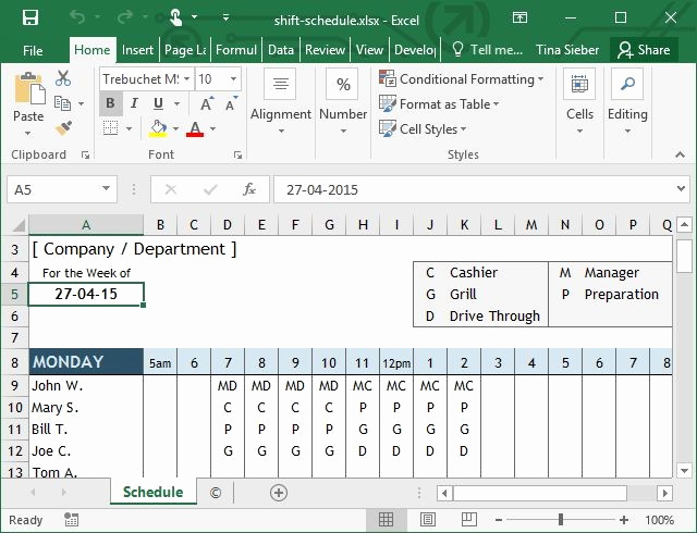 Excel Shift Schedule Template Awesome Tips &amp; Templates for Creating A Work Schedule In Excel