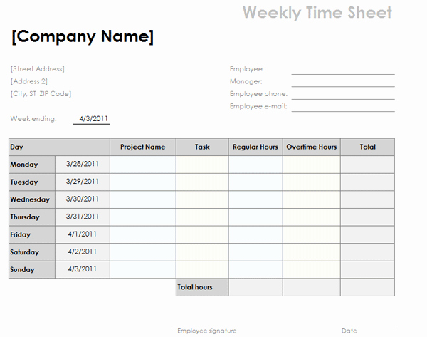 Excel Timesheet Template with Tasks Fresh Excel Time Sheet Template Weekly Timesheet Template with
