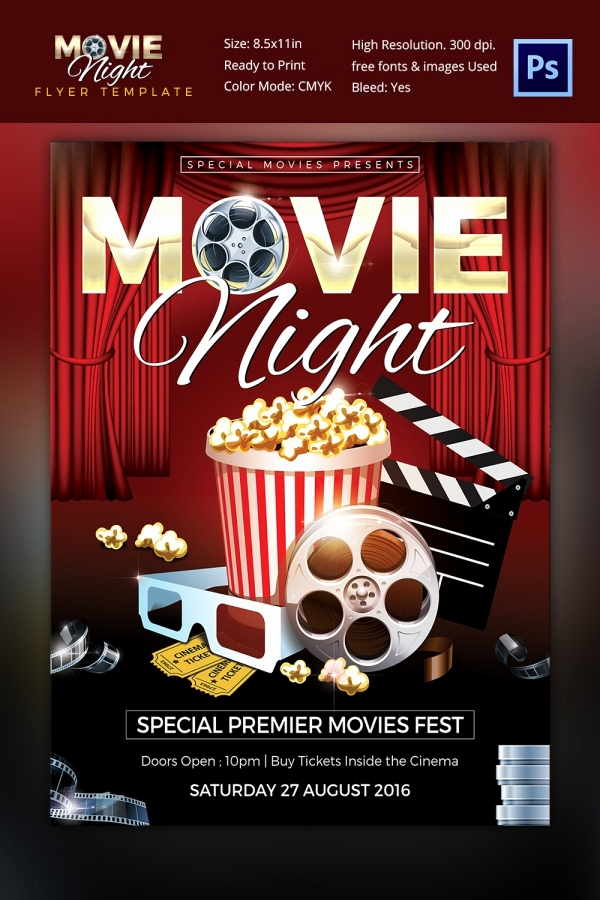 Free Downloadable Flyer Templates Inspirational Movie Night Flyer Template 25 Free Jpg Psd format