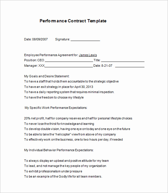 Free Employment Contract Templates Awesome 12 Performance Contract Templates Free Word Pdf