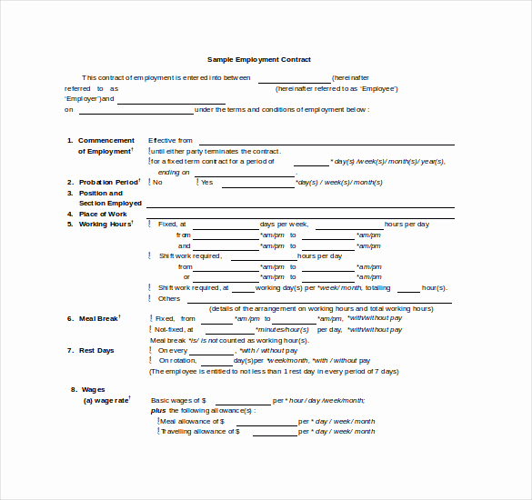Free Employment Contract Templates Elegant Contract Template – 24 Free Word Excel Pdf Documents