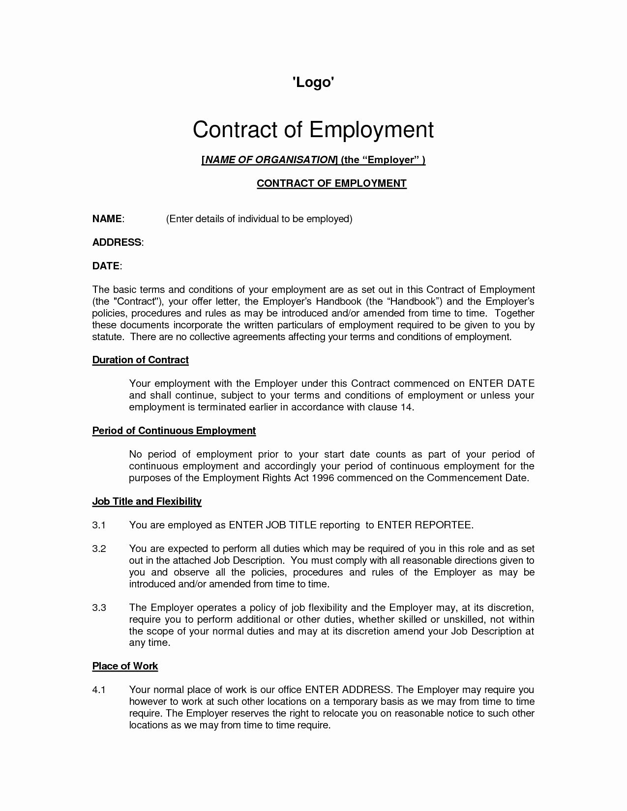 Free Employment Contract Templates Fresh Printable Sample Employment Contract Sample form