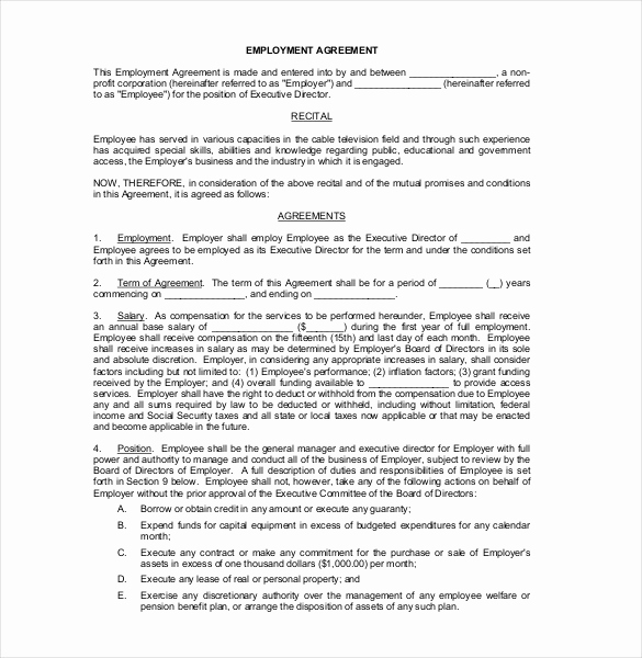 Free Employment Contract Templates Inspirational 29 Employment Agreement Templates – Free Word Pdf format