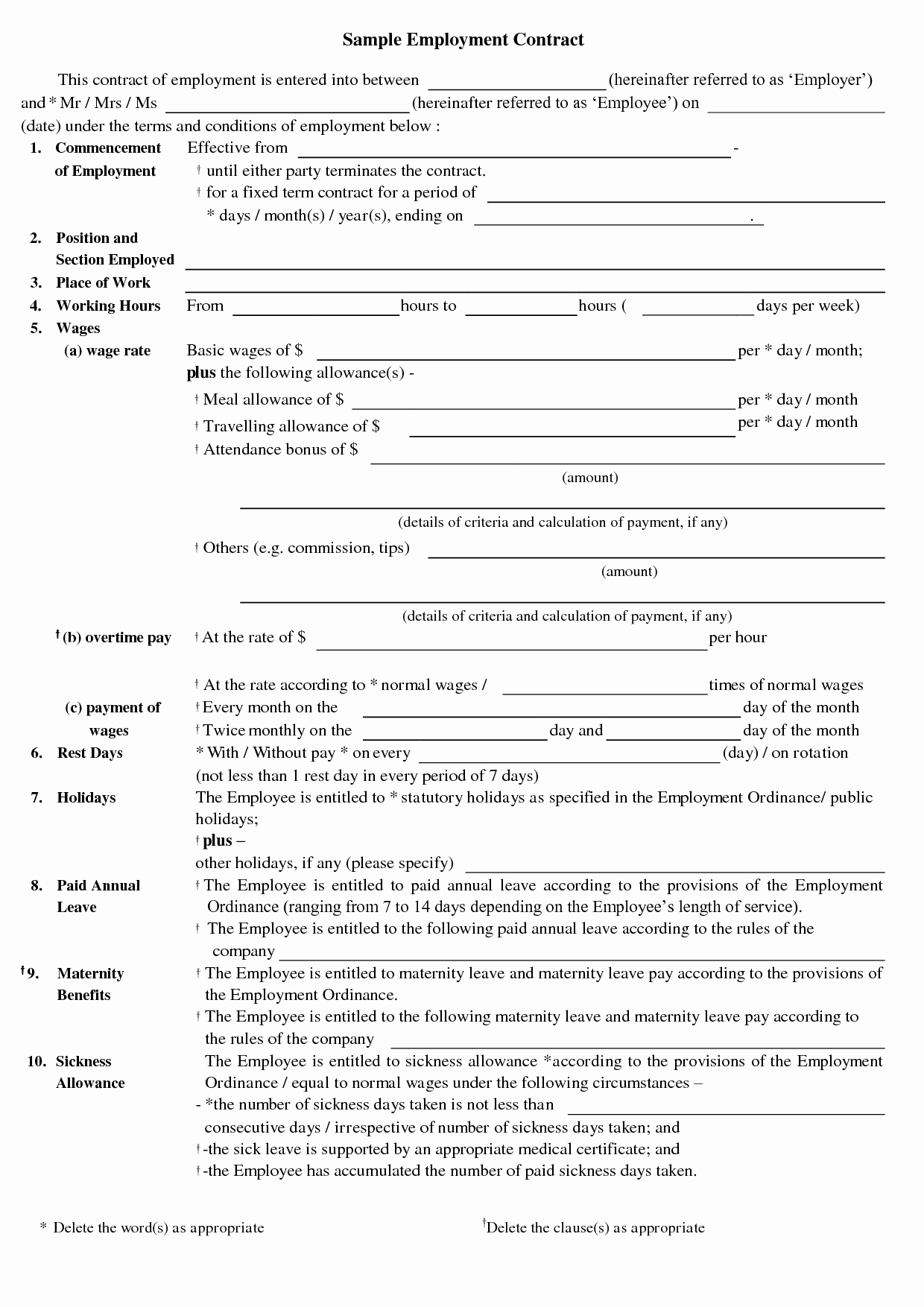 Free Employment Contract Templates New Free Printable Employment Contract Sample form Generic