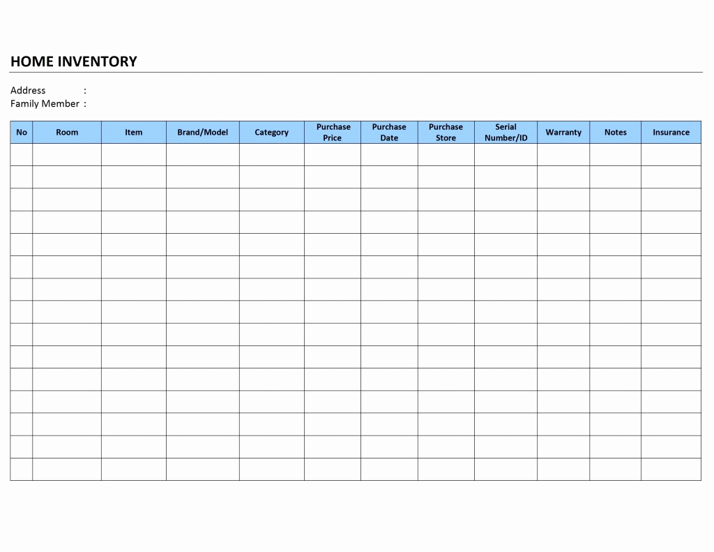 Free Excel Inventory Template Luxury Free Printable Home Household Inventory List Spreadsheet