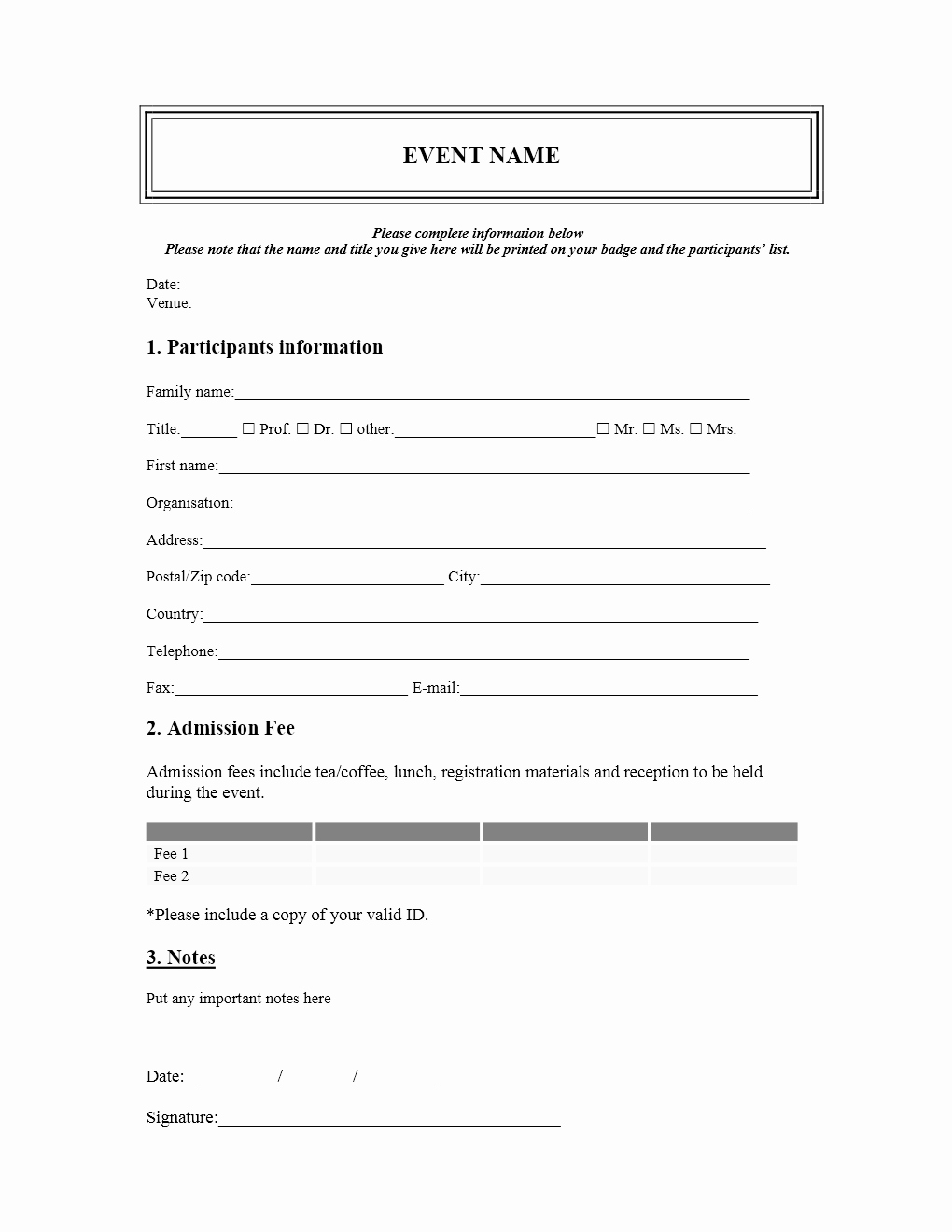 Free Registration forms Template Awesome event Registration form