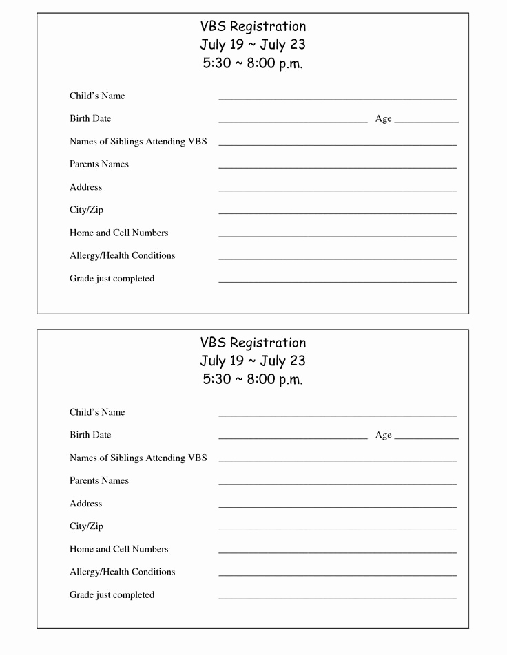 Free Registration forms Template Lovely Printable Vbs Registration form Template
