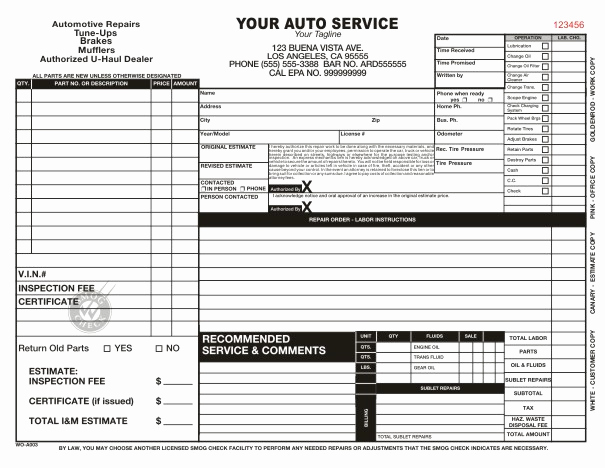Mechanic Work order Template Awesome Automotive Work order Template