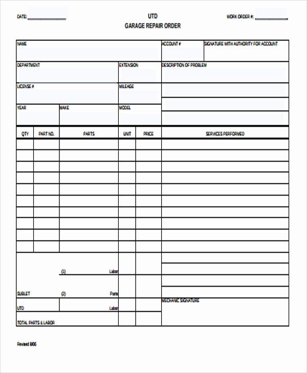 Mechanic Work order Template Inspirational 10 Examples Of Work order forms