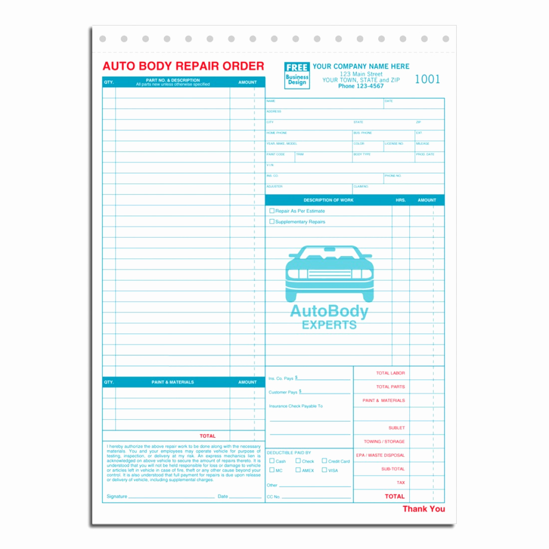 Mechanic Work order Template Lovely Auto Body Repair order forms