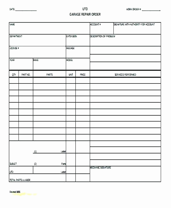 Mechanic Work order Template Lovely Work order Template Repair form Maintenance forms Request