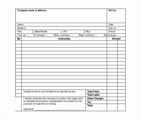 Mechanic Work order Template Lovely Work Request Template Excel Work order format Invoice