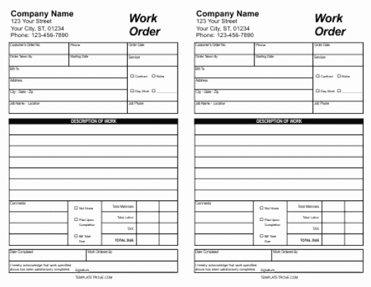 Mechanic Work order Template Unique 5 Work order Templates Free Sample Templates