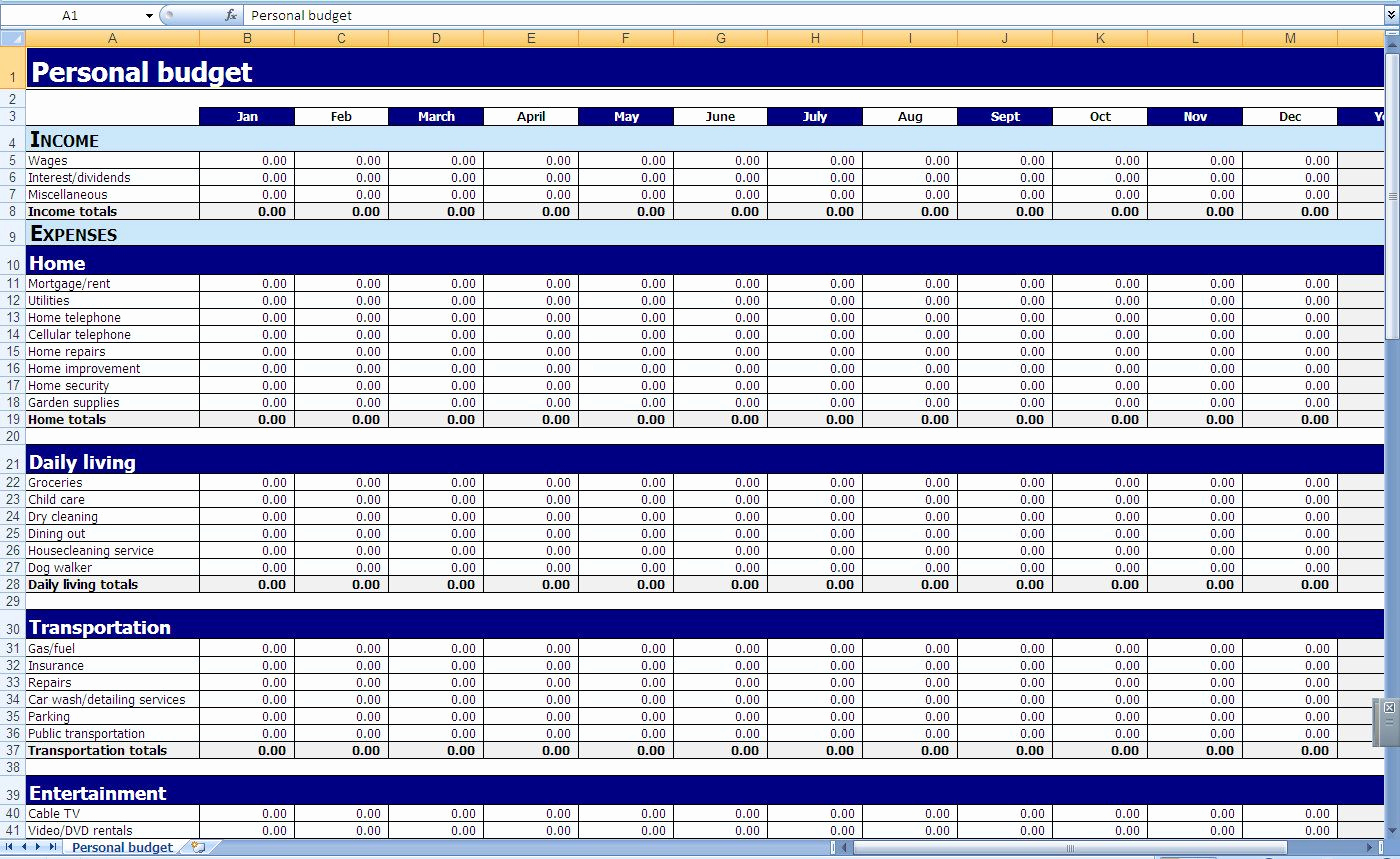 Monthly Budget Spreadsheet Template Unique Free Printable Personal Bud Worksheet